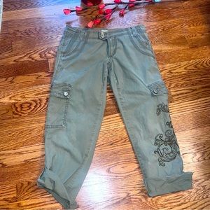 Cache Olive Green Cropped Cargo Pants w/ Rollup Drawstring Hems - Sz 0 - EUC